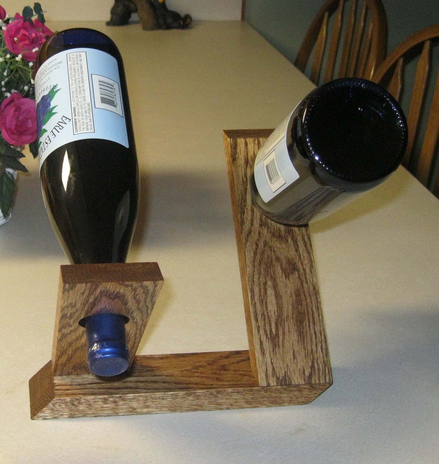Double Bottle Wine Holder Set Solid Oak Centerpiece Etsy