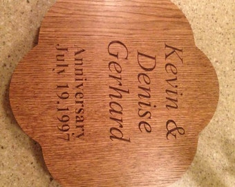 Custom Anniversary Gift - Wood Lazy Susan Flower Petal - 14" Diameter Oak faced plywood with Engraving