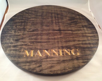 Custom Wood Lazy Susan Round - Oak faced plywood with Engraving on Black Stain