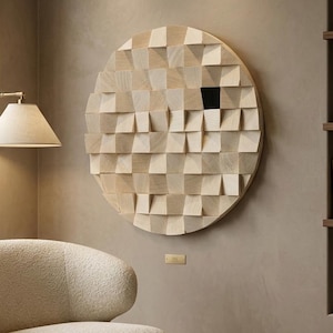 Decorazione geometrica in legno, pannello acustico rotondo 3D, mosaico murale, complemento d'arredo contemporaneo, regalo per l'inaugurazione della casa.