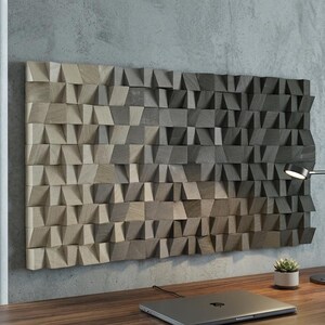 Large Geometric Wood Wall Art, 3D Acoustic Wall Panel, Modern Wood Mosaic Decor, Sound Diffuser, Acoustic Wall Art