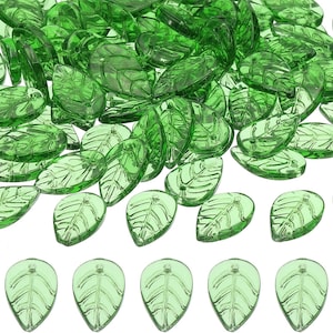 PATIKIL Leaf Beads, 100Pcs Crystal Leaf Beads Translucent Czech Glass Beads Spacer Bead for DIY Jewelry Making Bracelets Necklace, Grass
