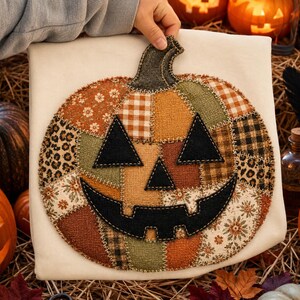 Zucca autunnale PNG, Zucca patchwork PNG, Zucca di Halloween a quadretti leopardati, Jack O' Lantern floreale, Design per maglietta a sublimazione DTF