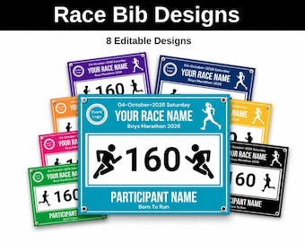 Editable Race Bib Design, Custom Race Bib, Marathon Bib, Running Bib, Sports Day Bib, Fun Run Bib, Printable Race Number
