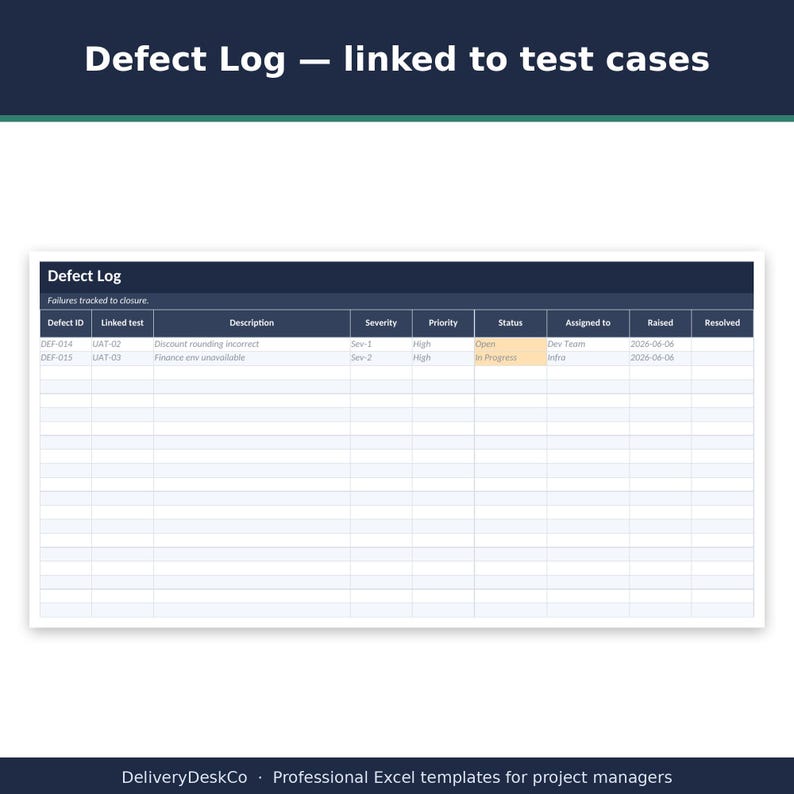 UAT Template Excel | User Acceptance Testing Test Cases & Defect Log Tracker | Software Testing Template IT Projects image 4