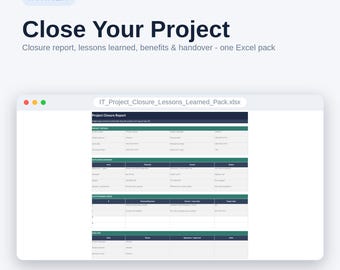 Modèle Excel de rapport de clôture de projet | Journal des leçons apprises, dossier de transfert et validation des bénéfices | Liste de contrôle de clôture de projet informatique