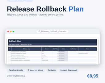 Modèle Excel de plan de restauration | Plan de repli en cas de mise en production informatique : déclencheurs de basculement, étapes et responsables | Feuille de calcul de contingence pour la mise en production