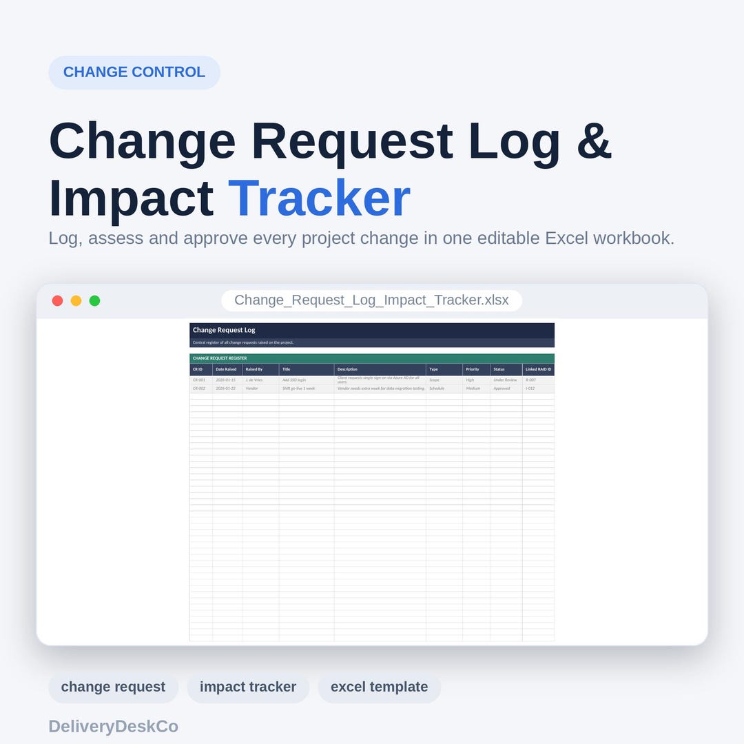 Change Request Log (Excel) — product image showing the Excel template