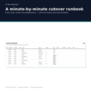Cutover Runbook Excel Template | Go Live Plan, Hypercare Exit Criteria, Rollback & Release Management | ERP IT Project Spreadsheet image 4