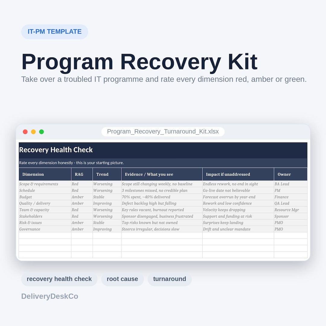 Project Recovery Plan (Excel) — product image showing the Excel template