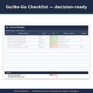 Go/No-Go Checklist Excel Template | IT Release Readiness Decision Tool, Go Live Cutover image 3