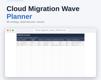 Excel de planificateur de vague de migration vers le cloud | Stratégie AWS Azure 6R, dépendances, basculement