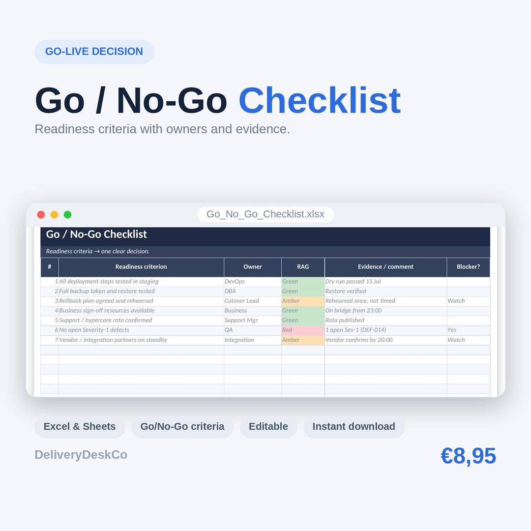 Go/No-Go Checklist (Excel) — product image showing the Excel template