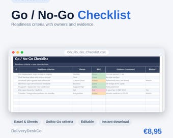 Modèle Excel de liste de contrôle « Go/No-Go » | Outil d'aide à la décision pour la préparation des versions informatiques, transition vers la mise en service