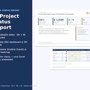 IT-projectstatusrapport Sjablonen PowerPoint presentatie | Wekelijks statusoverzicht, RAG-dashboard en Gantt-tijdlijn | Engels + Nederlands afbeelding 1