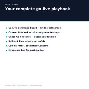 Cutover Runbook Excel Template | Go Live Plan, Hypercare Exit Criteria, Rollback & Release Management | ERP IT Project Spreadsheet image 3