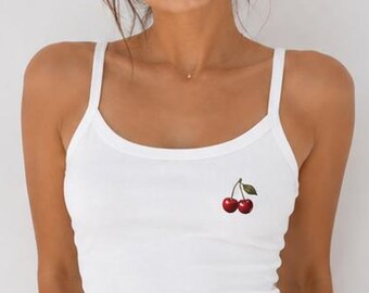 Minimal Kirsch Crop Tank Top, Y2K Sommer Camisole, weiche Mädchen Kleidung