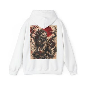 Unisex Foo Dog Guardian Löwe Hoodie | Japanische Tusche Sonne, Traditionelles Fabelwesen