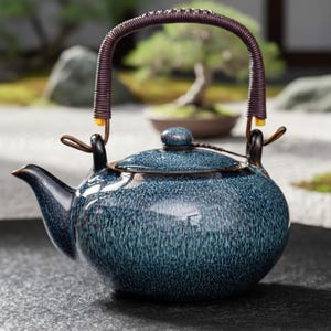 Handgjord tekanna i keramik, tekanna i stengods, rustik tekanna, tekanna i japansk stil, Wabi Sabi teservis, present till teälskare