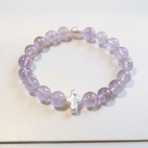 Armband med lavendelfärgad ametist och sötvattenspärlor | Handgjort ametistarmband | Elegant pastellfärgat smycke | Present till henne