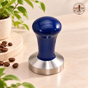 Pressino per espresso con manico in alluminio blu e base in acciaio inox - Strumento professionale da barista da 51/54/58/58,5 mm per gli amanti del caffè
