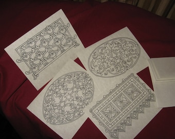 Four (4) Medieval Paint or Color Your Own Holiday Cards w/ Envelopes – Blank Inside
