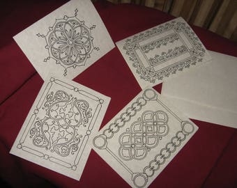 Four (4) Medieval Paint or Color Your Own Christmas Cards w/ Envelopes – Blank Inside