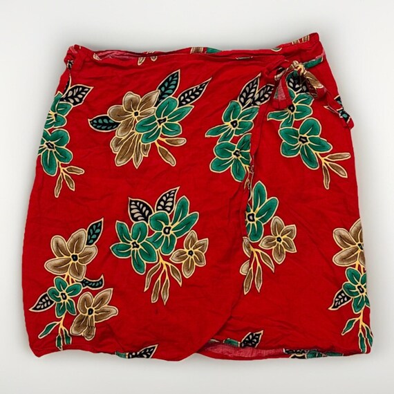 Pareos Del Caribe Vintage Red Floral Wrap Skirt Sarong Y2K/H