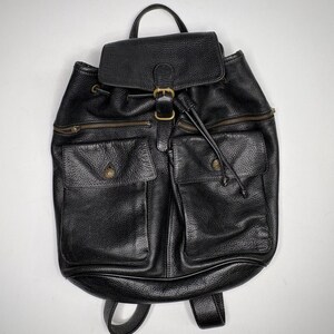 Vintage DKNY Black Leather Drawstring Rucksack Backpack