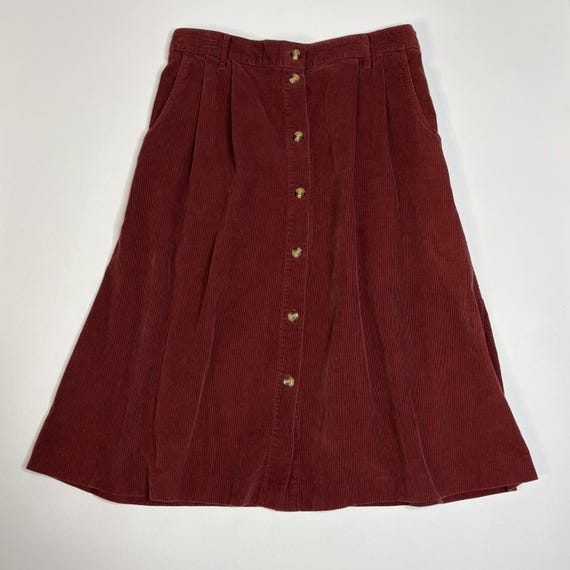 Vintage Willow Ridge Red Corduroy Cottagecore Midi Skirt