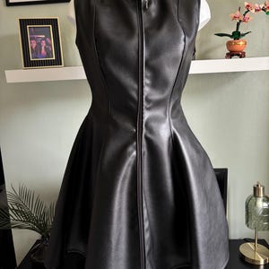 leather look skater dress Black Faux Leather Sleeveless Skater Dress