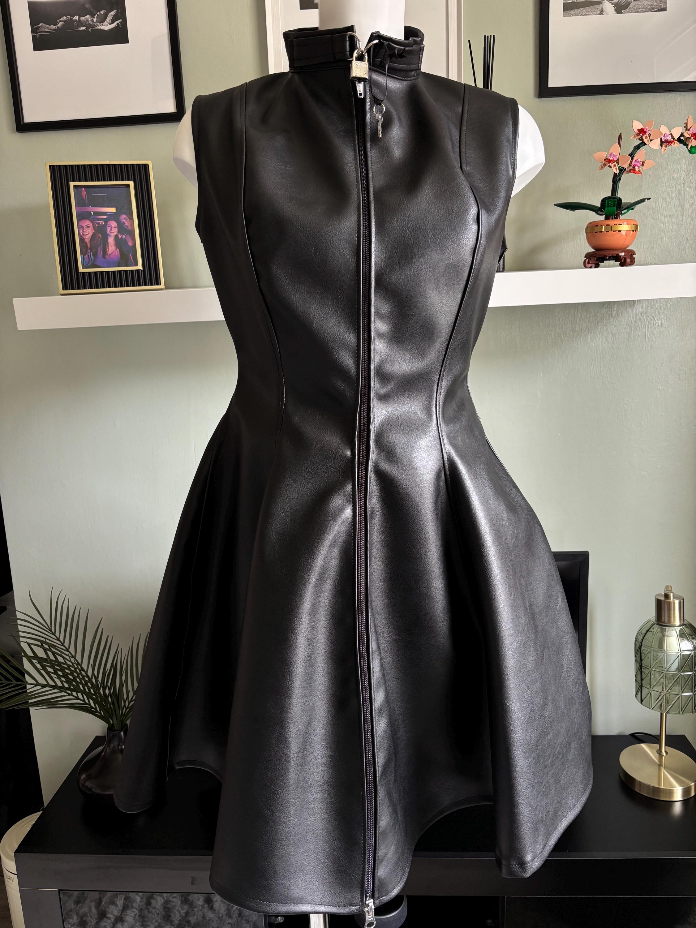 Padlock Collar Faux Leather Sleeveless Skater Dress - Misfitz Made to Measure!