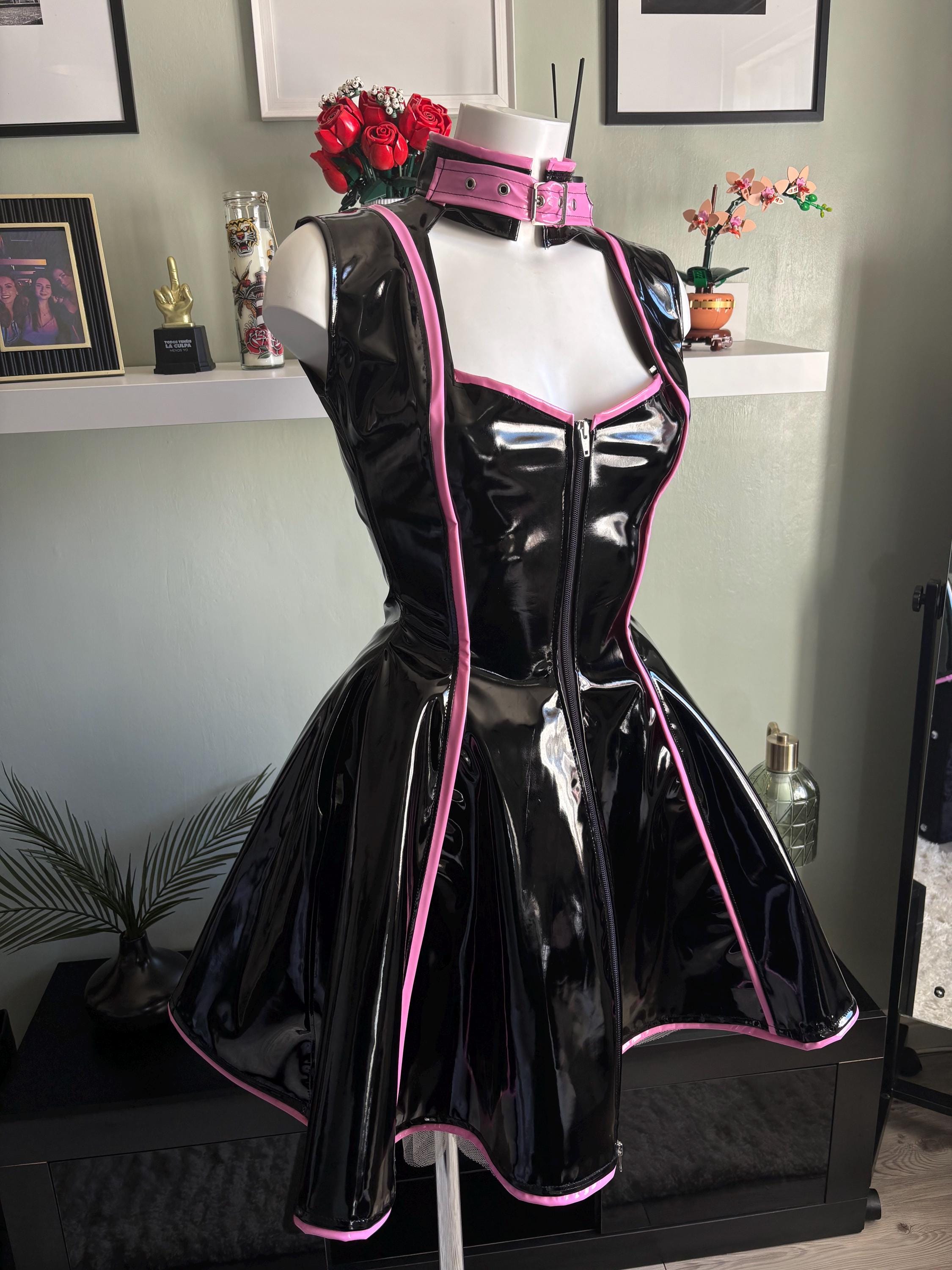 pink pvc dress uk Women's Pvc Micro Mini Dress Pink Ringlet Bodycon Fitted Party Girls Ladies
