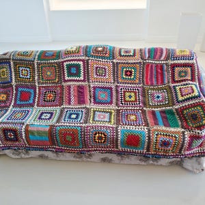 Extra Large Granny Square Blanket, Colorful Crochet Afghan, Oversized Boho Throw Blanket, Patchwork Bedspread, Sofa Cover, Wabi Sabi Decor
