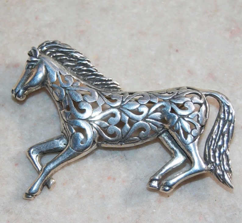 Jezlaine Sterling Silver Horse Brooch Vintage Die Cut Etsy