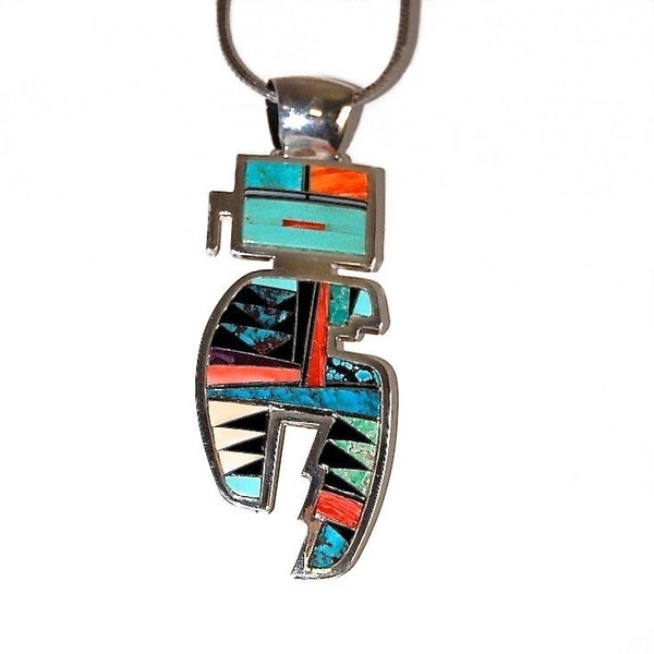 RESERVED for S; Navajo Pendant Necklace Inlay Sterling Turquoise Vintage Handmade Southwestern Silver Jewelry Native American Ray Delgarito