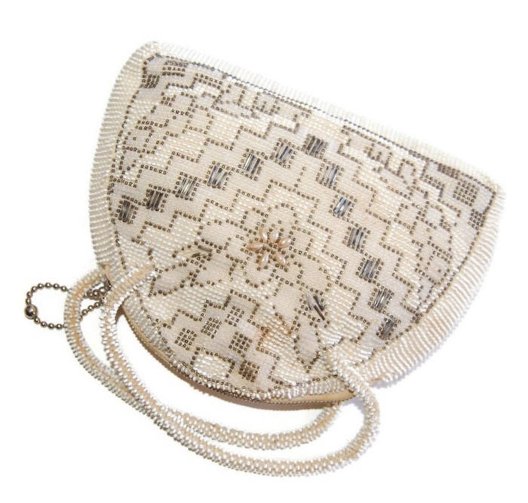 Czech Boho Beaded Clutch Purse Art Deco Ivory Handbag Vintage Bags ...