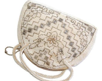 Czech Boho Beaded Clutch Purse Art Deco Ivory Handbag Vintage Bags & Purses Accessories