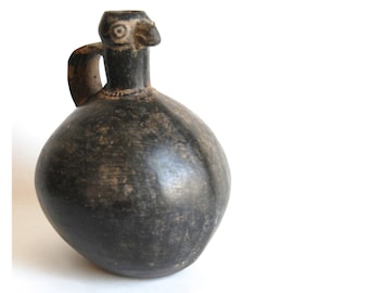 RESERVED for F; PreColumbian Chimú Blackware Bird Pitcher Antique Peruvian Folk Art Pottery Figural Vessel Primitive Artifact Collectibles