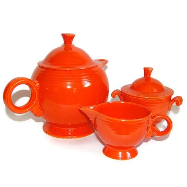 RESERVED for E; Fiesta Art Deco Red Tea Set ORIGINAL c1930s