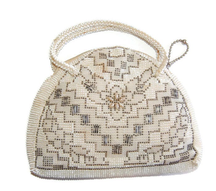 Czech Boho Beaded Clutch Purse Art Deco Ivory Handbag Vintage Bags ...