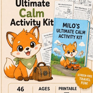 Kids Calm Activity Kit Printable, Travel Busy Book, Road Trip Activities, Airplane & Restaurant Quiet Time PDF, Ages 4-7