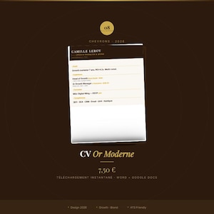 Modèle CV Moderne Tendance 2026 Or Chevrons | Template Word Growth Marketing | Google Docs