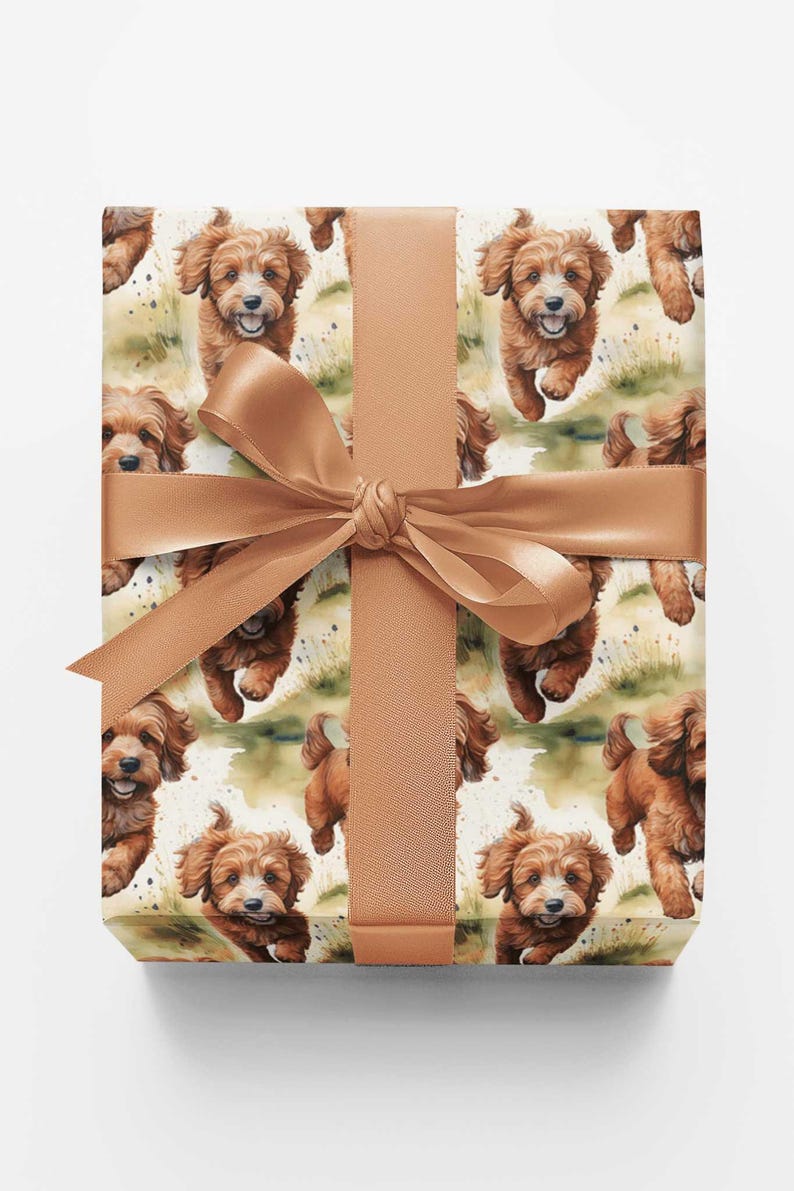 Sunlit Cavapoo Fields - London Penny Gift Wrap