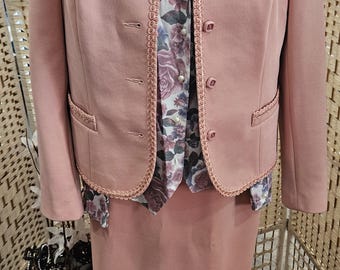 Rare vintage 80s Etam Blush floral 3 piece skirt suit size 12-14