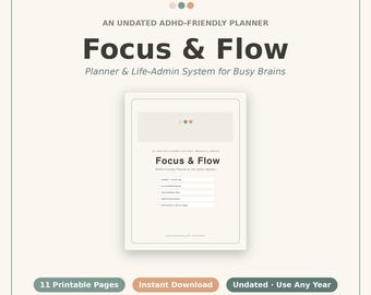 ADHD Planner Printable, Undated ADHD Daily Weekly Planner, Brain Dump, Habit & Mood Tracker, Neurodivergent Organizer