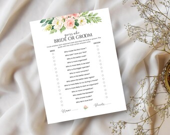 Guess Who Bride or Groom Game, Floral Bridal Shower Game Printable, Modern Wedding or Engagement Party Table Game, Editable Trivia Quiz