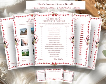 That's Amore Bridal Shower Games Bundle, Italian Bridal Theme, Romantic Bridal Set, Editable Games Pack, Wedding Advice Cards
