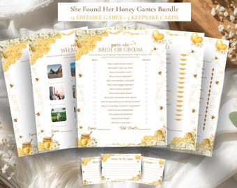 Bride to Bee Bridal Shower Games Bundle, She Found Her Honey, Meant to Bee, Honey Bee Bridal, 15 Editable Games Pack, 5 Wedding Advice Cards
