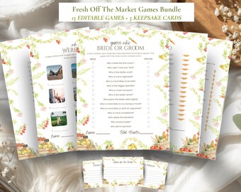 Fresh Off The Market Bridal Shower Games Bundle, Farmers Market Flower Theme, She’s Off The Market, 15 Editable Games 5 Wedding Advice Cards